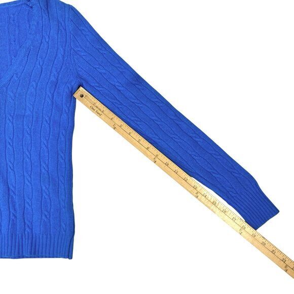 J. Crew Sweater Womens M Blue Cable Knit V Neck Wool Cashmere Preppy Winter Wear - Picture 11 of 13